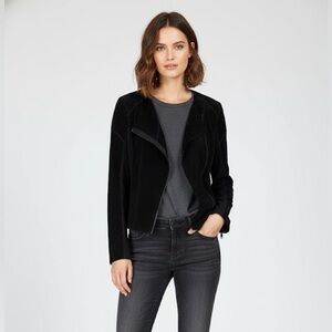 BlankNYC Black Suede Leather and Cotton Knit Mix Media Moto Zip Jacket, M